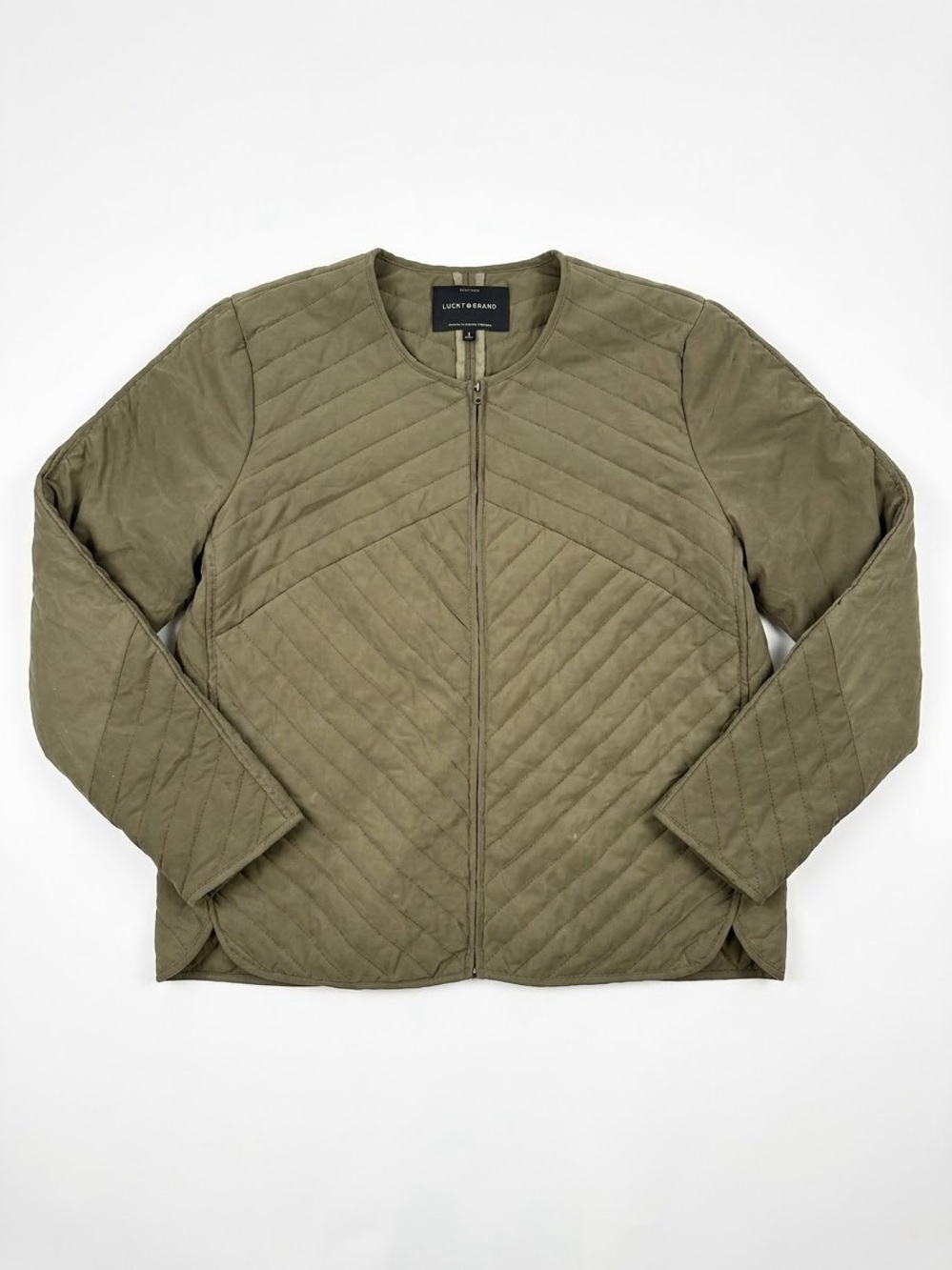 Lucky Brand Olive Quilted Zip-Front Bomber Jacket with 2 Pocekts